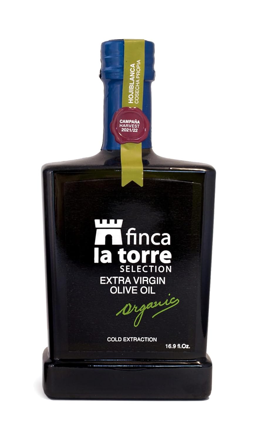 Finca La Torre Hojiblanca Organic Olive Oil - Extra Virgin Cold Pressed Spanish Olive Oil - Premium Oil from Malaga, Spain - Gourmet Food Gifts - 2021 Flos Olei Hall of Fame Winner (500 ml Bottle)