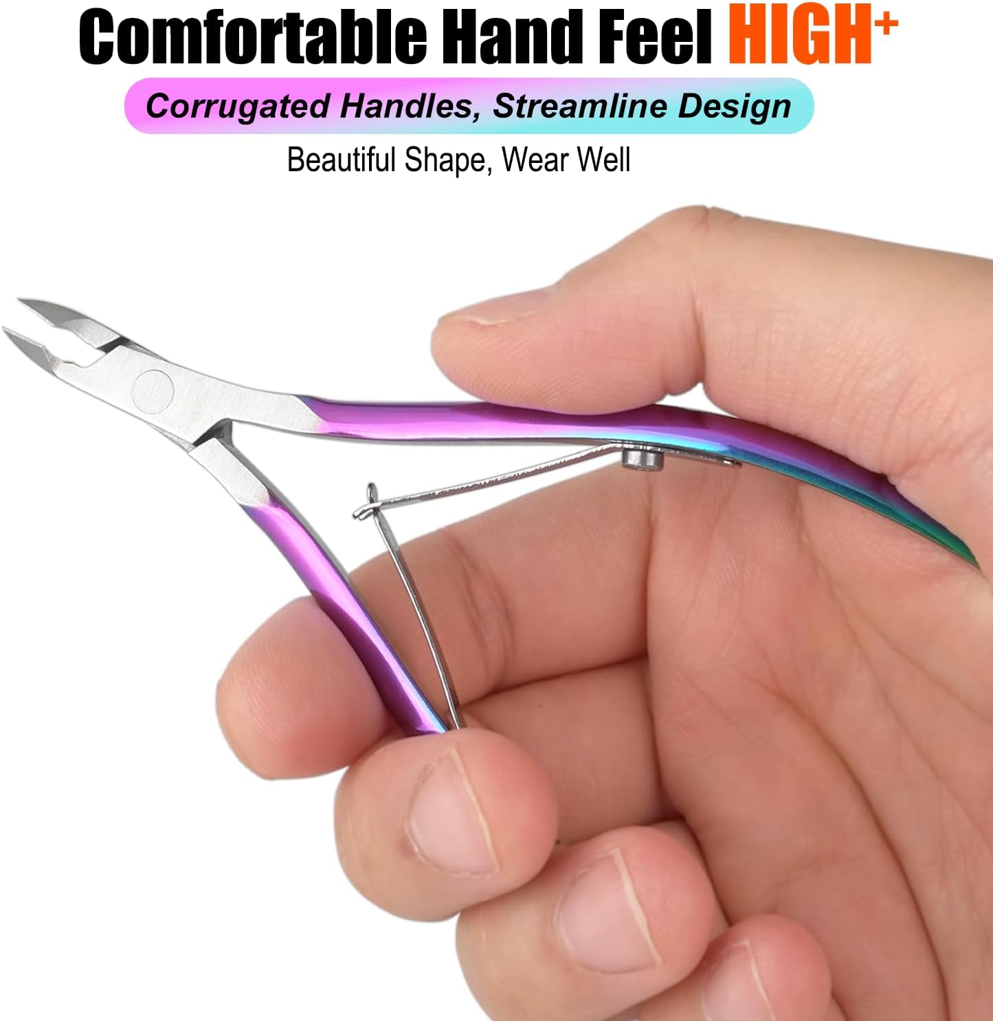 LePinko Professional Cuticle Trimmer kit, Super Sharp Dead Skin Clipper, Labor-saving Cuticula Remover for Fingernail Toenail, Home Salon Use, 7mm Jaw, Rainbow Color