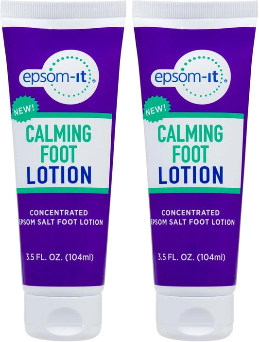 EPSOM-IT Calming Foot Lotion - Topical Magnesium Cream for Sore Feet & Ankles, Epsom Salt Magnesium Sulfate Rub with Urea, Soften Tough Skin & Cracked Heels, Leg Cramps and Achy Feet, 3.5oz