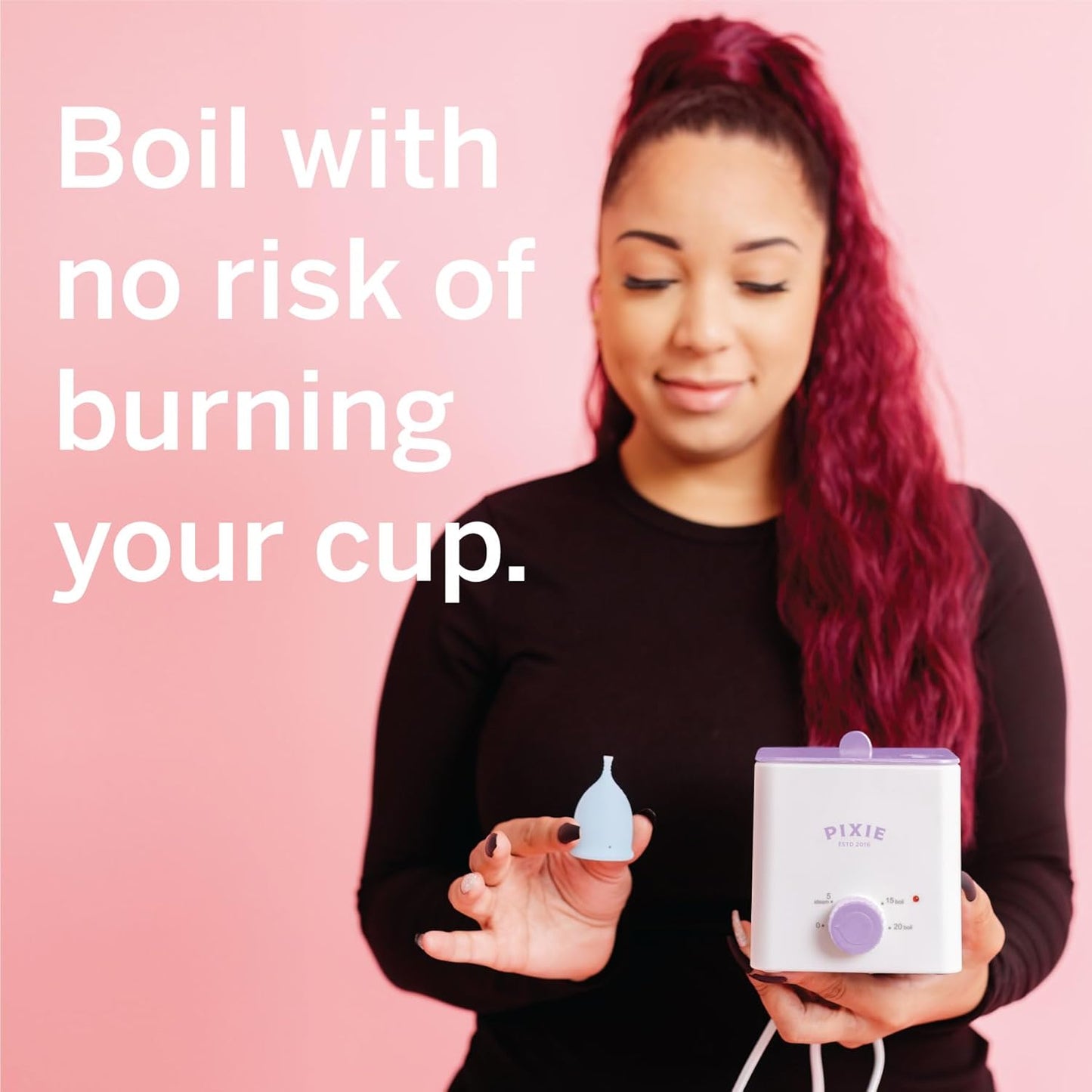 Pixie Menstrual Cup & Disc Boiler Sterilizer - Easily Submerge & Clean Your Period Cup in Boiling Water! Kills 99.9% of Germs with Cleaner Boiling Solution - The Most Soothing Way to Wash Your Cup