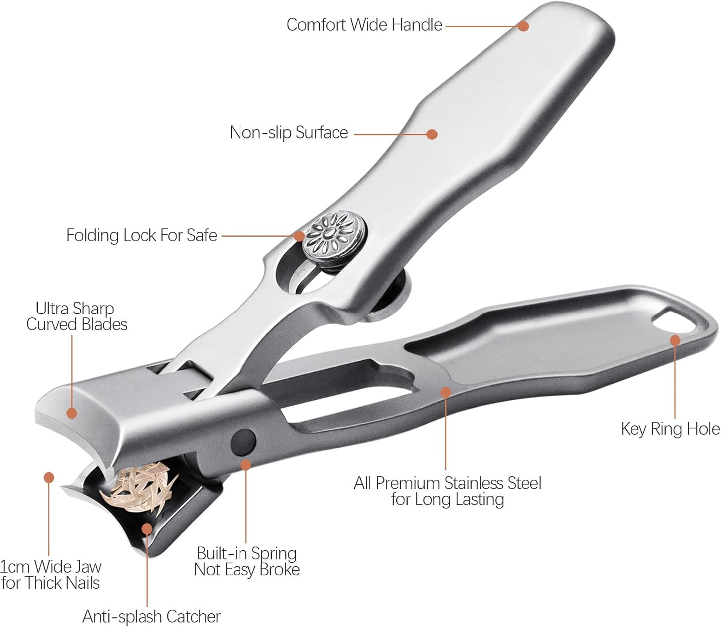 Nail Clippers for Men Thick Nails Large Wide Jaw Opening Toenails Clippers for Seniors Long Handle Heavy Duty Portable Ultra Sharp Fingernail Cutter with Catcher for Adult Women (Silver Set)