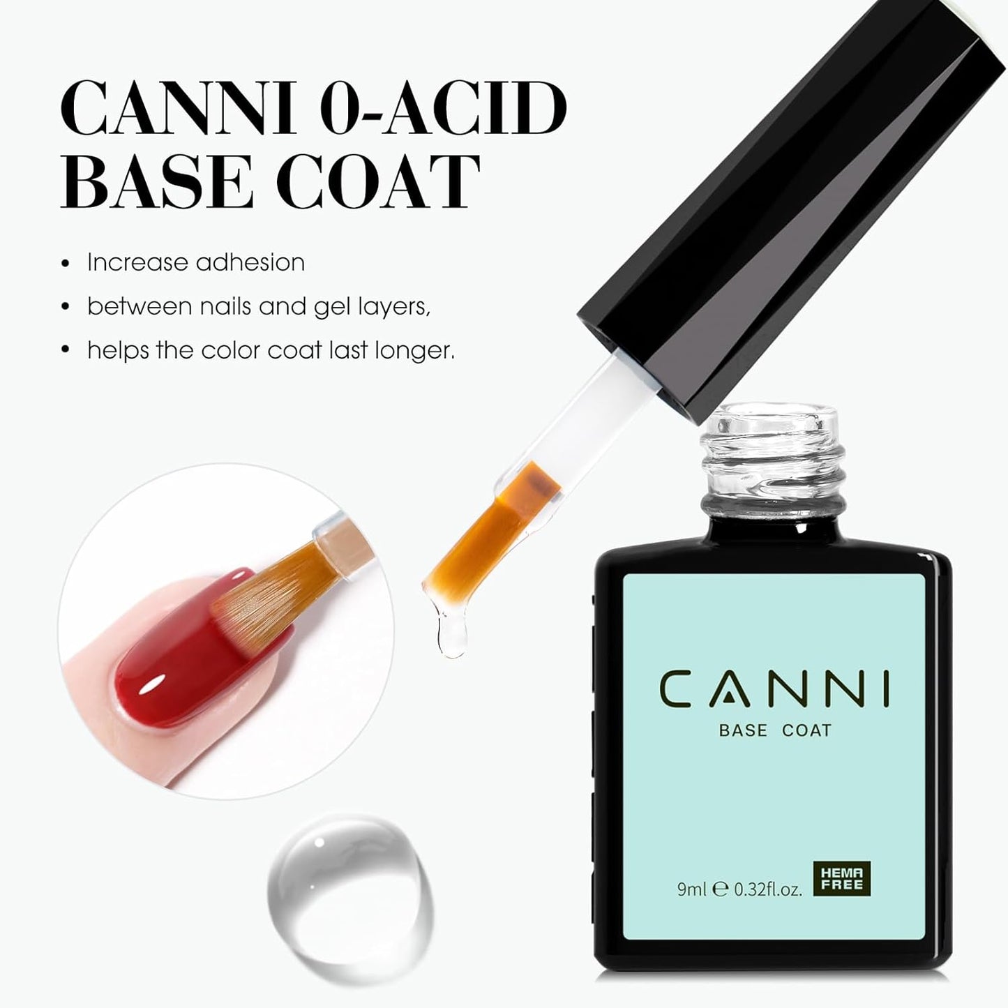 CANNI 2 Pcs No Wipe Gel Top Coat and Base Coat Set- High Gloss Shiny Long Lasting Base Top Coat Gel Nail Polish, Soak Off Nail Art Home and Professional Manicure
