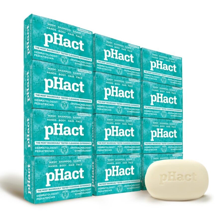 ANDREW LESSMAN pHact Moisture-Rich, Soap-Free Cleansing Bar. Natural Skin pH. Fragrance-Free. All Skin Types - Even Sensitive Skin. Hypoallergenic. Dermatologist Tested. 12 Pack 4.25 oz each
