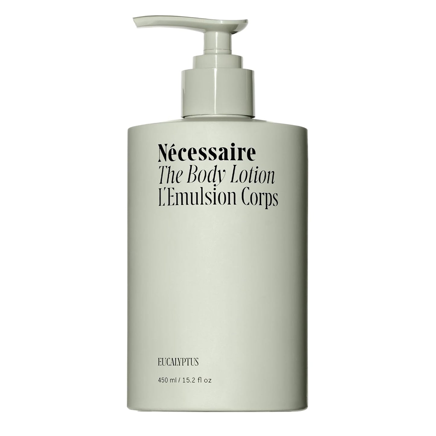 Nécessaire The Body Lotion with Pump. Eucalpytus. Multi-Peptide Firming Lotion to Moisturize, Firm, Strengthen. 2.5% Niacinamide, Vitamin C/E + Omega 6/9. 450ml / 15.2 fl oz