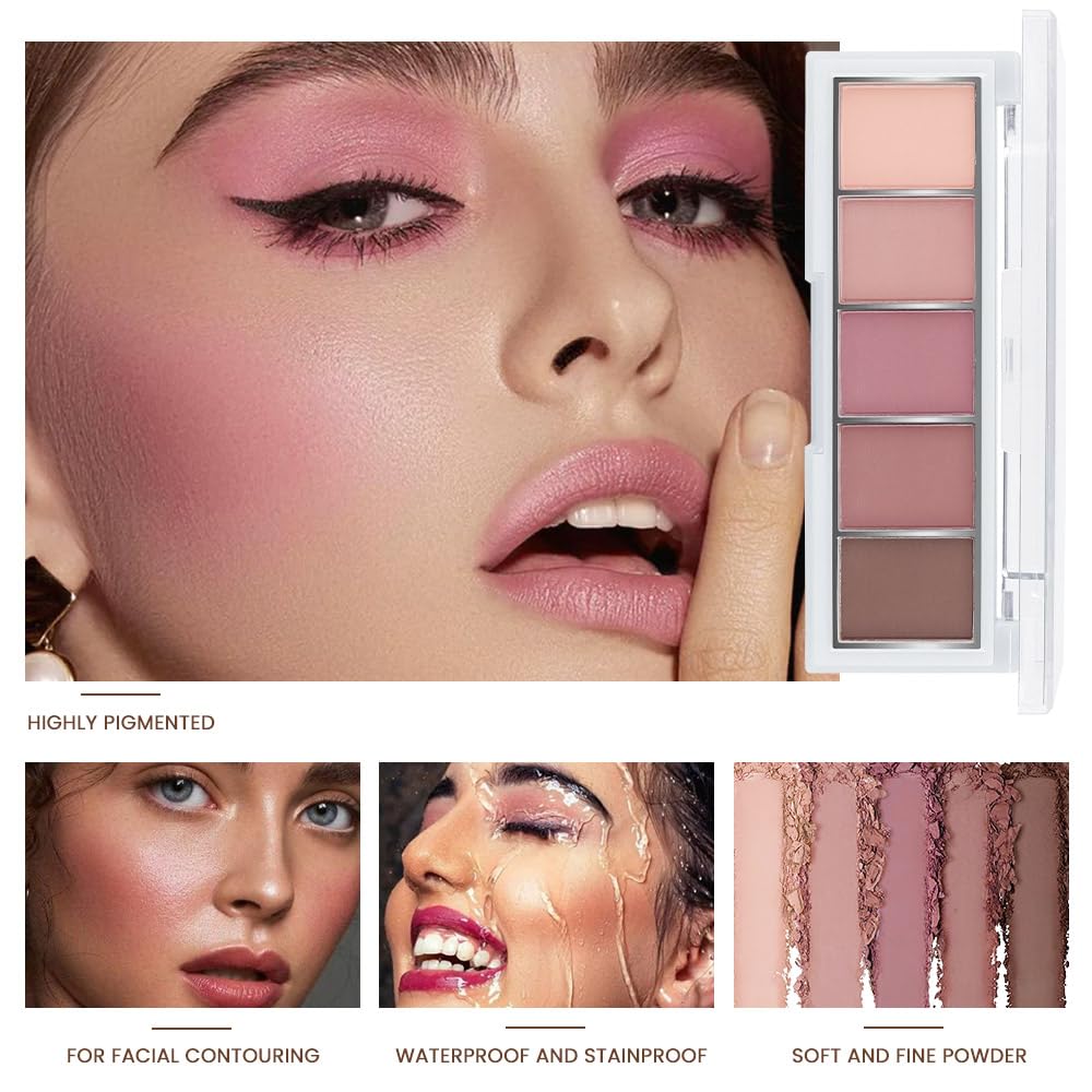 Neutral Nude Brown Eyeshadow Palette Makeup, 5 Colors Velvety Matte Finish, Romantic Peach Mauve Eye Shadows, Natural Everyday to Eye Makeup Looks, for Brown Eyes Long Lasting Naturing-Looking 04#
