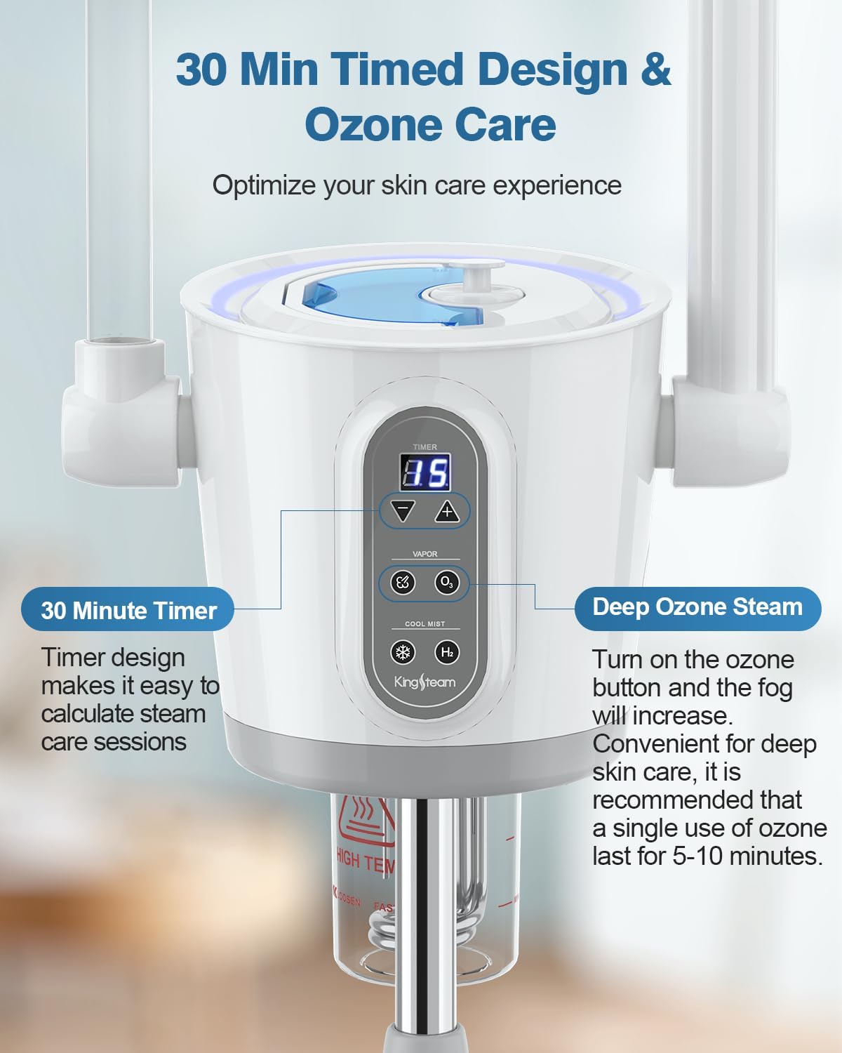 Kingsteam 2 in 1 Hot and Cold Facial Steamer, 30 Min Timer, Ionic Facial Steamer for Home, Esthetician, Professional Nano Water Mist with Large Water Volume for Beauty Salons - Ozone Facial Sprayer