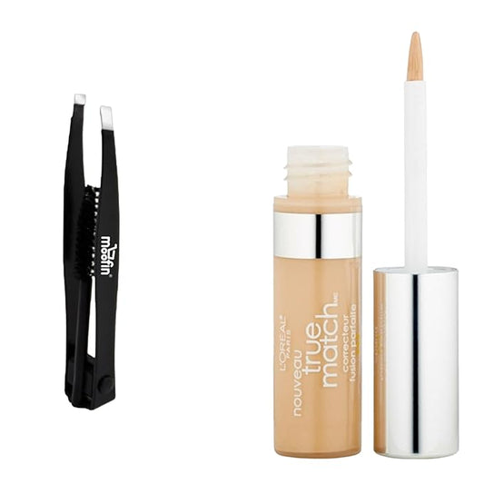 Concealer, Light/Medium Warm [W4-5], Blendable & Buildable Coverage, Bundle With Eyebrow Tweezers, Long-Lasting Radiant Skin, Pack Of 1 (0.17 Oz Each)
