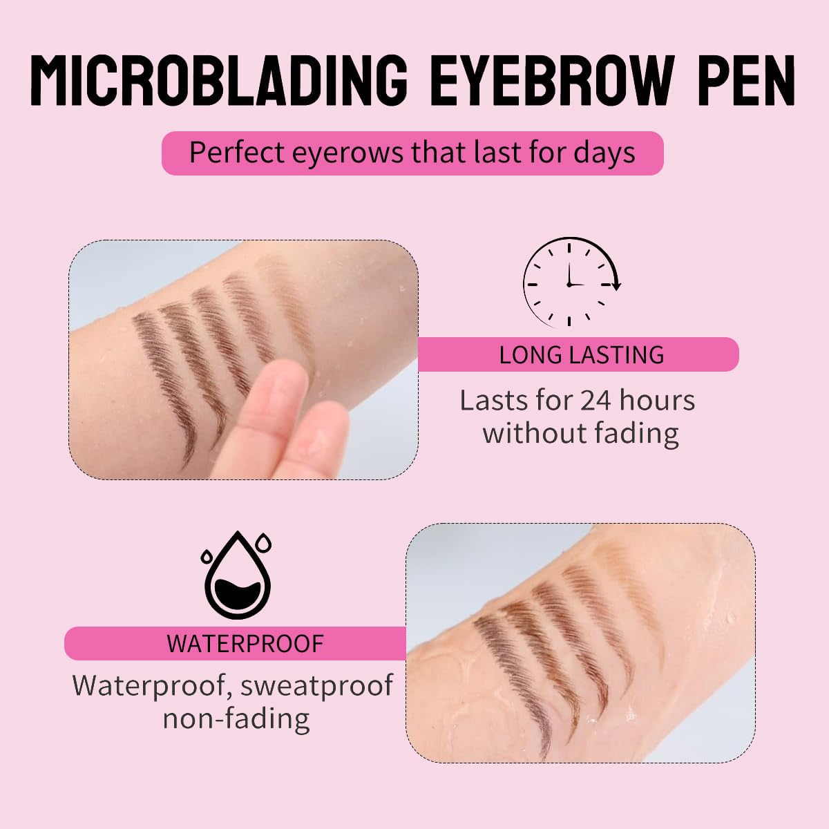 Microblading Eyebrow Pencils for Women - Eyebrow Pen 2-in-1 Dual-Ended Eye Brow Pencil with Precise 2-Fork-Tip & Brush-Tip Waterproof Eyebrow Pen for Hair-Like Brows, Last All Day, Brown