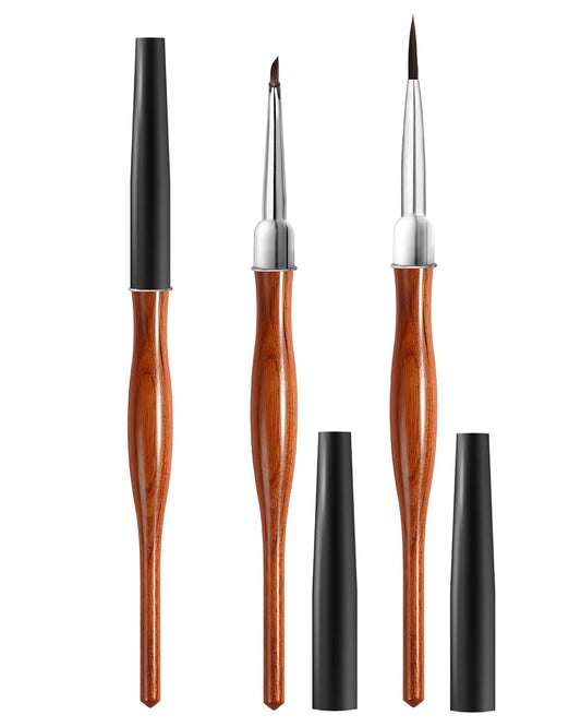 2Pcs Nail Art Brush Set, Multi-Functional 3D Nail Pen for Gel Extensions, Builder Nail Gel Design and Home DIY Manicure (Wood Color)