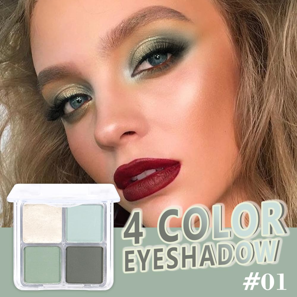 Light Green 4Colors Eyeshadow Makeup Palette,Mint Green Natural Neutral Powde Eye Shadow Palettes for Older Women,Long Lasting Naturing-Looking,Lightweight,Waterproof,Eye Makeup Kit Travel Size,Vegan