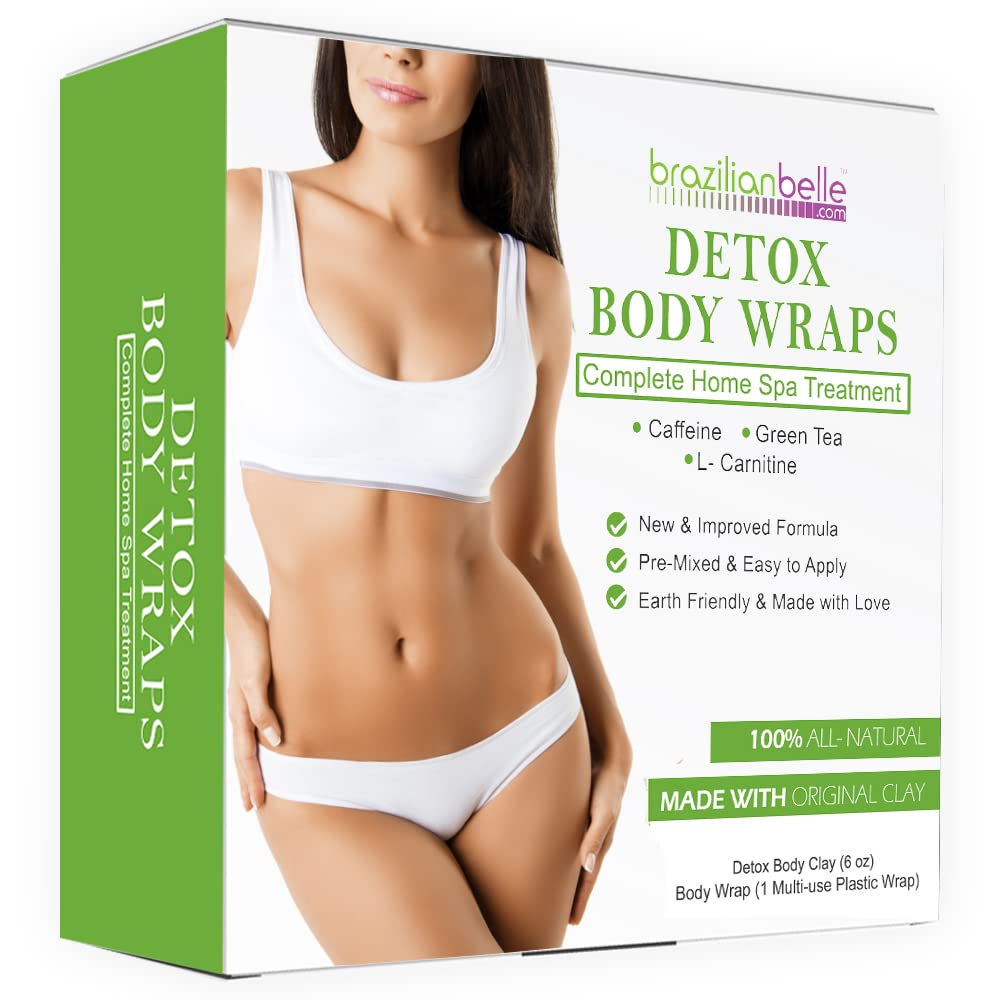 Brazilian Belle Detox Clay Body Wraps for Body Firming & Skin Tightening – Anti-Cellulite Stomach Wraps with Bentonite Clay & Aloe Vera – Complete Firming Cream Skincare Kit with up to 12 Applications