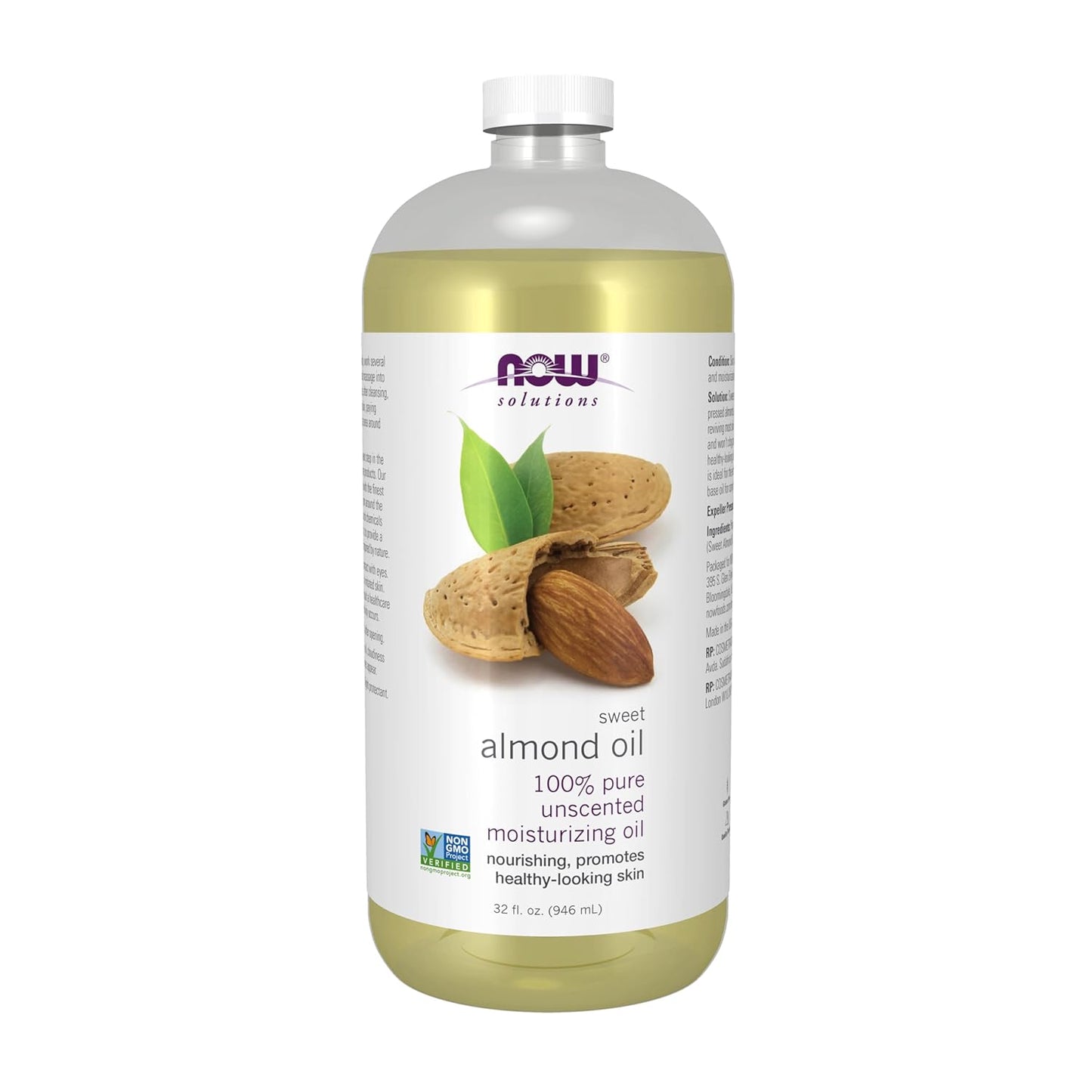 NOW Foods Solutions, Sweet Almond Oil, 100% Pure Moisturizing Oil, Promotes Healthy-Looking Skin, Unscented Oil, 32-Ounce