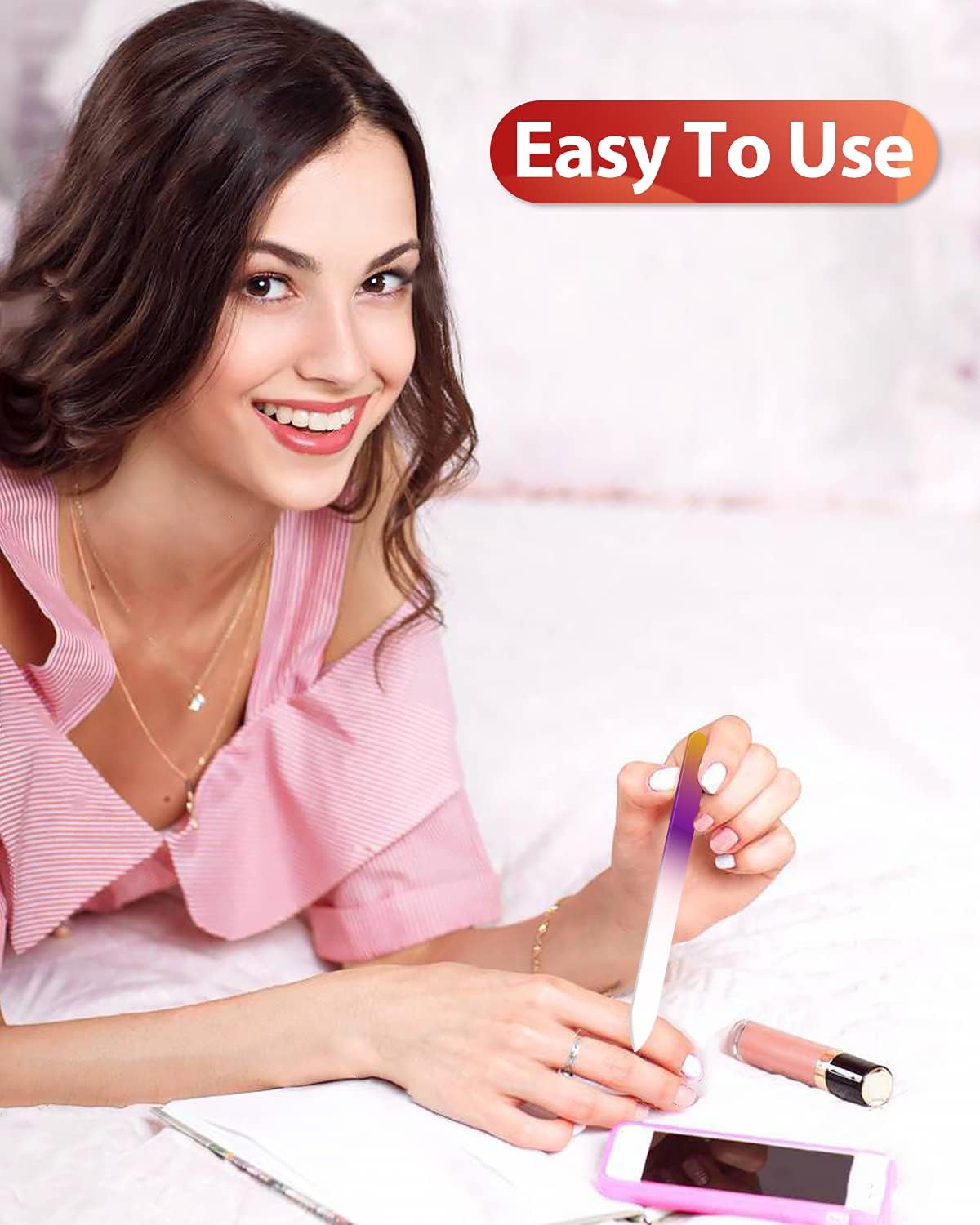 Glass Nail File and Nail Shiner, 4PC Crystal Nail File and Nano Glass Nail Buffer, Premium Set with Case, Professional Manicure Tool Fingernail Czech File for Natural Nail, Gift for Women and Girls