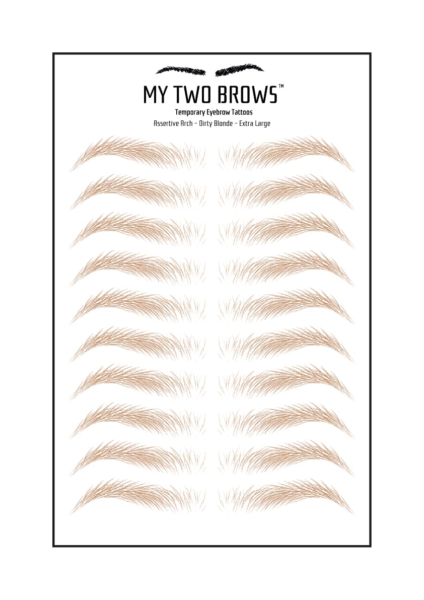 (10 pairs) Dirty Blonde Temporary Eyebrow Tattoo - Extra Large Size - Waterproof & Smudgeproof - Assertive Arch Style Eyebrow Stickers - Sheet Lasts up to 30 Days - Won't Work on Existing Brows