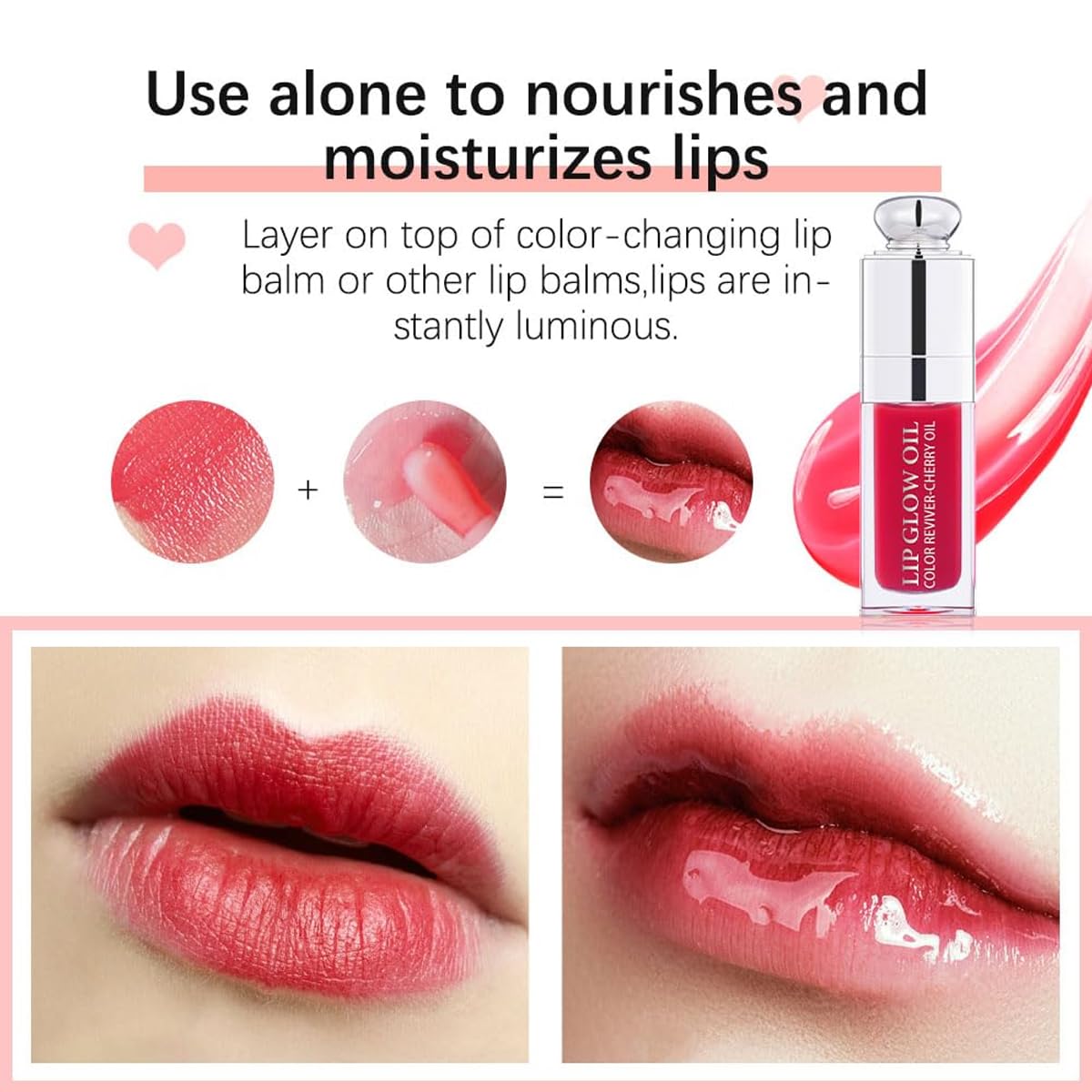 Hydrating Lip Glow Oil, Lip Oil Gloss Transparent Toot Tinted Nourishing Long Lasting Repairing Lightening Lip Lines (SAKURA) 0.2 OZ