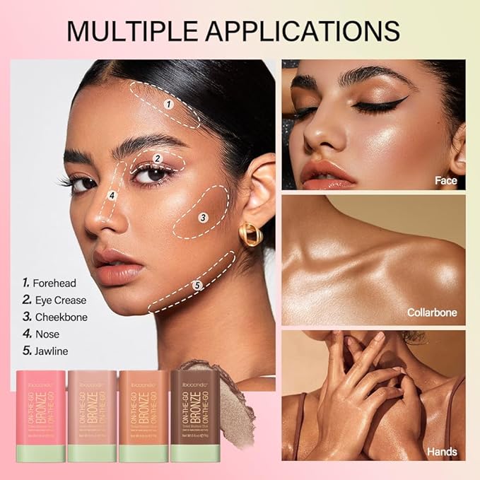 Cream Contour Stick,Multi-Use On The Go Bronzer Stick,Long-lasting Highlight Stick,Glow Bronzer Stick for Face,Lightweight and Blendable Contour Stick for Women (02# Soft Glow)