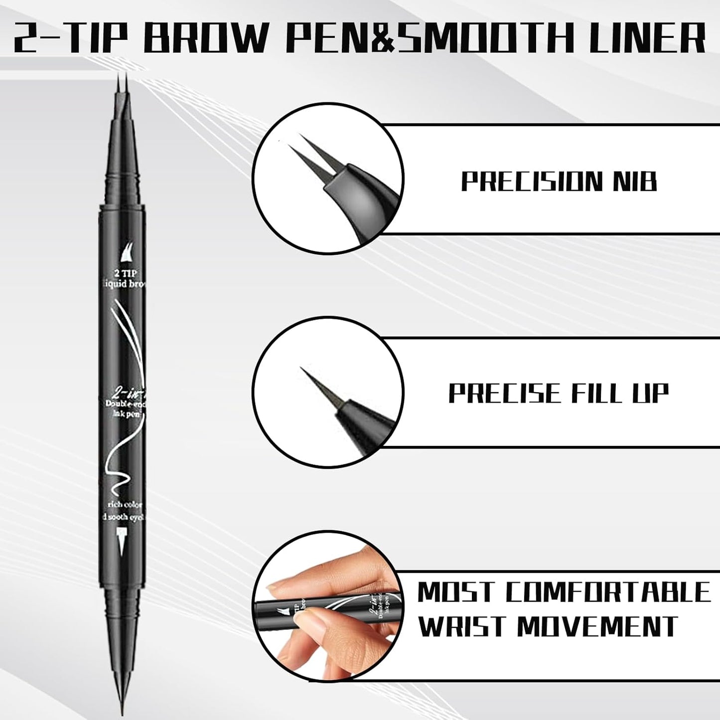 Curved 2 Tip Eyebrow Pen-Light Brown Eyebrow Pencil With Black Eyeliner 2-in-1 Dual-Ended Create Natural Hair-Like Brows,Waterproof,Smudge Proof,Long Lasting All-Day
