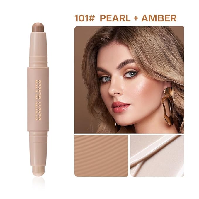 Double head contour stick, Highlight & Contour Bronzer Stick, durable and waterproof contour stick set, facial makeup contour face cream(01#Bronzer contour and glow sticks) ﻿