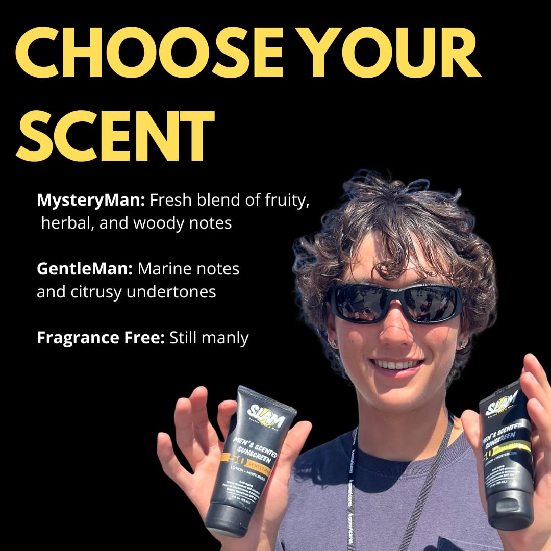 SLAM Men's Sunscreen Lotion SPF 50 & Moisturizer – Face & Body Sunblock, Anti-Aging, Water-Resistant, Hawaii Act 104 Safe, Skincare for Men, Scented & Unscented – 3 fl oz. each- Trio pack.