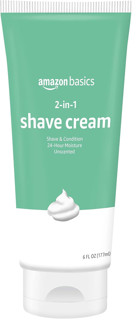 Amazon Basics 2-In-1 Shave Cream, Fragrance Free, 6 Fl. Oz., 2 Pack (Previously Solimo)