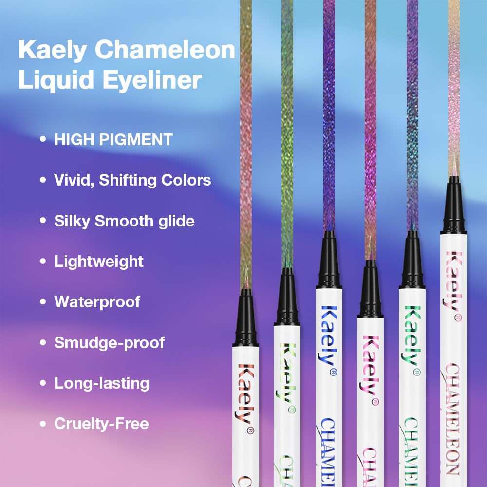 evpct Chameleon Duo Chrome Liquid Eyeliner, Light Royal Blue Glitter Metallic Shimmer Liquid Eyeliner, Multichrome Color Shift, Long Lasting Waterproof Eye Liner Eyeshadow Pencil Face Glitter Makeup