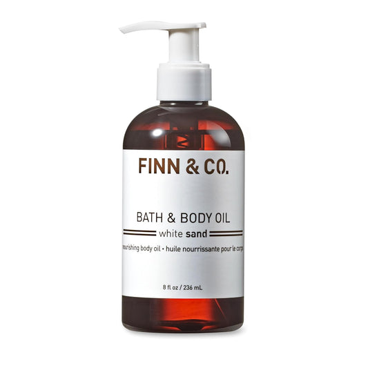 FINN & CO. White Sand Bath & Body Oil - Lightweight & Moisturizing Formula with Jojoba & Apricot Oils - Fast Absorbing, Paraben Free, Cruelty Free - Beach Inspired Fragrance | 8 oz