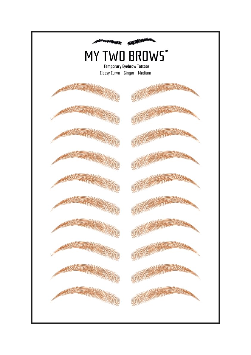 (10 pairs) Ginger Temporary Eyebrow Tattoo - Medium Size - Waterproof & Smudgeproof - Classy Curve Style Eyebrow Stickers - Sheet Lasts up to 30 Days - Won't Work on Existing Brows