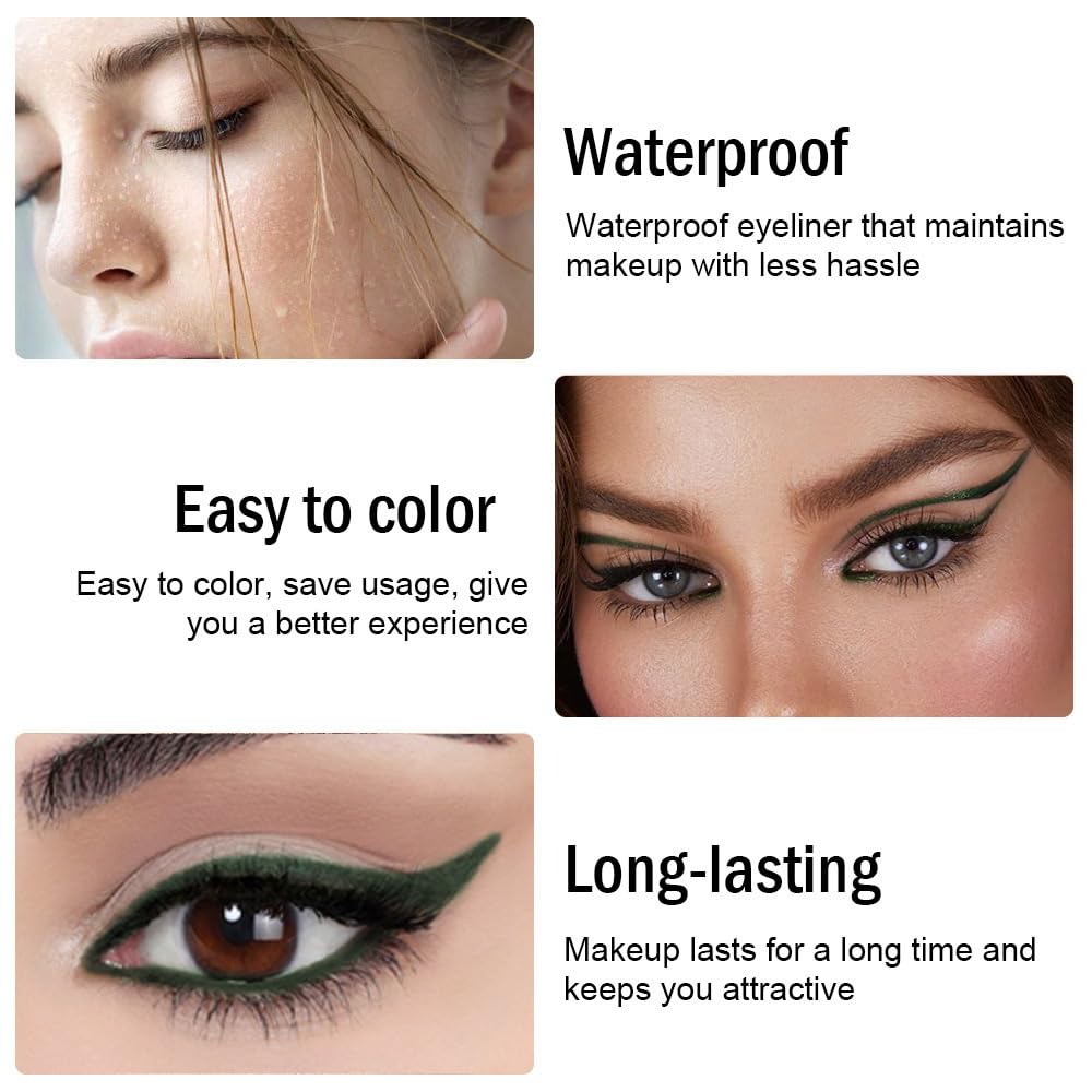EVPCT 3Pc Shimmer Emerald Green & Shimmer Royal Blue & Green Gel Glitter Eyeliner Pencils Set - Waterproof, Smudge Proof Eye Liner Makeup - 06, 07, 12