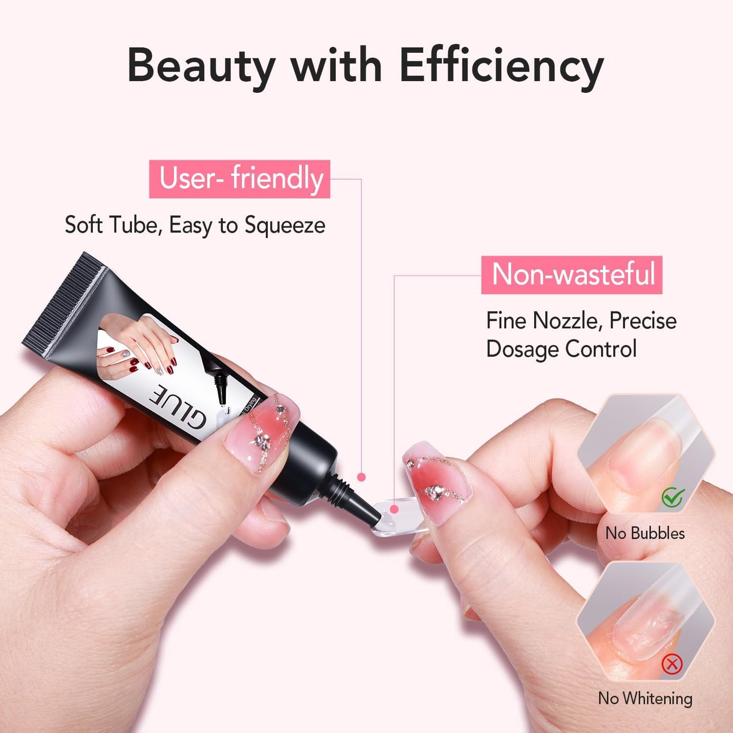 Curvlife Soft Quick Drying 10g Semi Solid Nail Glue with 10ml Remover with Cuticle Pusher Nail Art for Press On Nails Tips No Need for UV Lamp Long Lasting