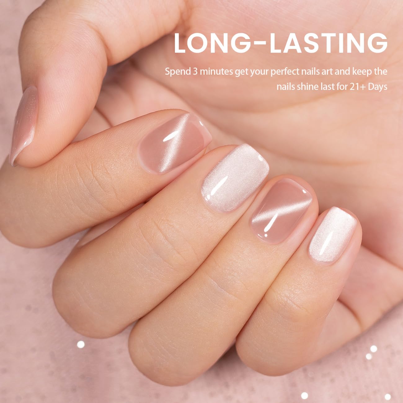 RARJSM Cat Eye Gel Nail Polish Nude Pink Silver Glitter Natural Skin Tone Color 15ml Sparkle Shimmer Velvet Cateye Gel Polish with Magnetic Stick UV LED Curing Require Soak Off Home Salon Manicure