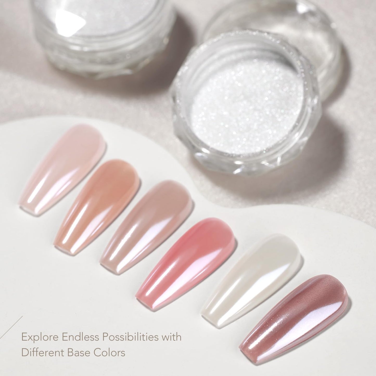 GAOY White Pearl Chrome Nail Powder, 2Pcs Mirror Effect Shimmer Glitter Pigment for Mermaid Aurora Nail Art, Iridescent Powder for Gel Polish & Manicure Decorations, Lustrous White