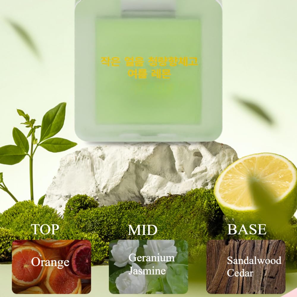 Mini Ice Cube Cooling Solid Perfume Balm - Refreshing Fruity Scent with Shimmer Highlighter, Long-Lasting Fragrance & Odor Neutralizer for Women (Portable Skin Glow) (Coastal Lemon Mist)