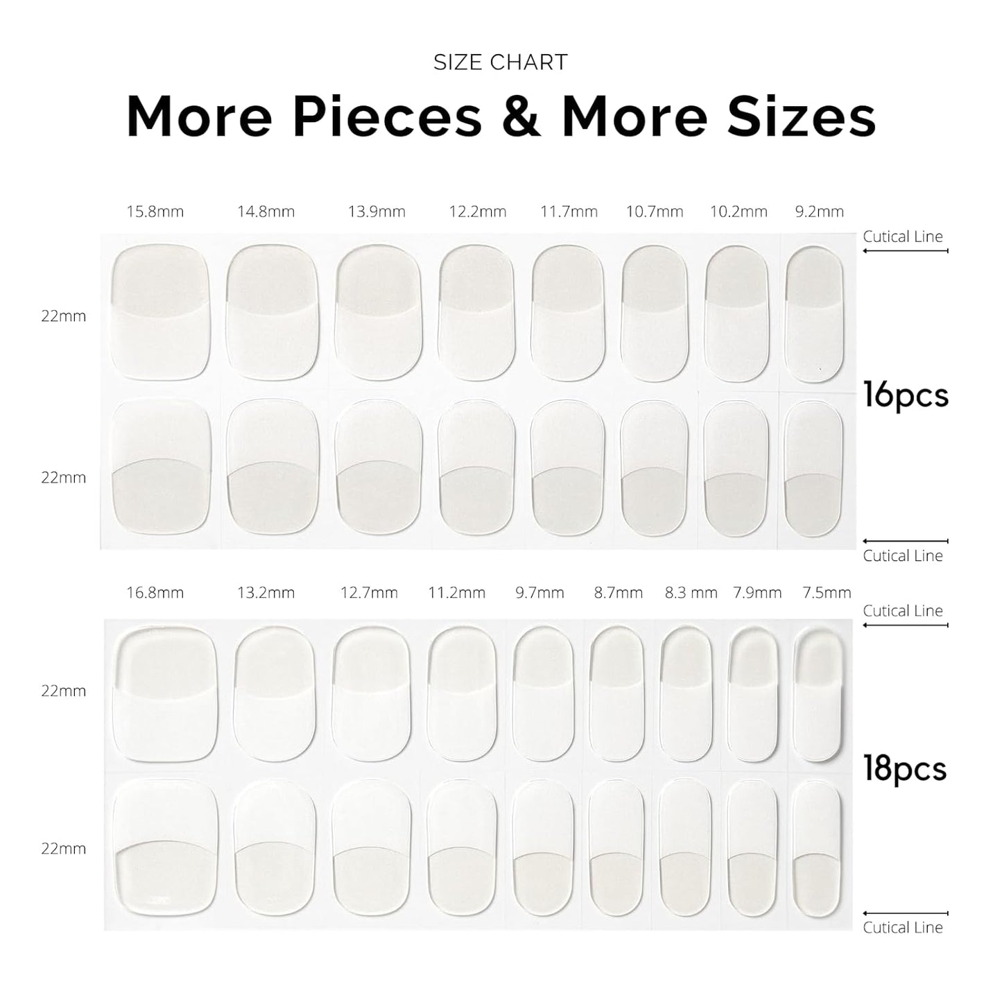 Semi Cured Gel Nail Strips - NAILOG 34 Pcs French Clear Gel Nail Stickers Extra Long Nail Wraps with Glossy Gel Finishing for Spring Summer, Moonlit Tips