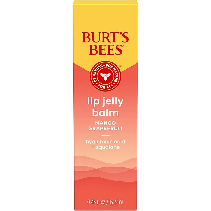 Burt’s Bees Mango Grapefruit Lip Jelly Balm, With Hyaluronic Acid and Squalane Moisturizer To Instantly Hydrate Lips, Lip Gloss With Responsibly Sourced Beeswax, Tint-Free, Lip Treatment, 0.45 oz.