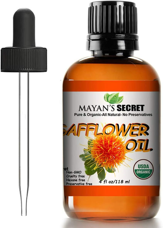 USDA Certified Organic Safflower Seed Oil is High in Vitamin E and Omega-6 Fatty acids for Anti-Aging Skin