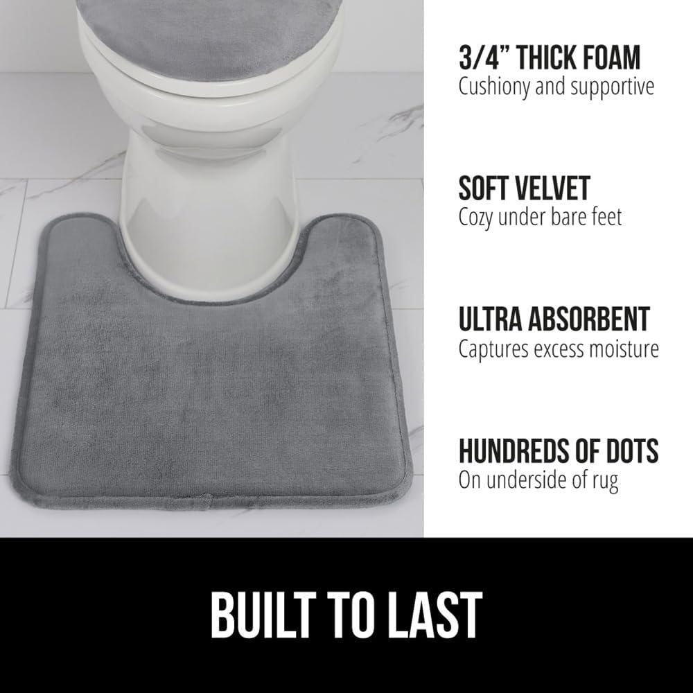 GORILLA GRIP Thick Memory Foam Toilet Rug for Bathroom, U Shaped Washable, Soft Absorbent Velvet Topside Floor Mats, Machine Wash, Cushioned Luxury Rugs for Bath Room, 22.5x19.5, Graphite Gray