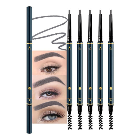 5 PCS Waterproof Professional Makeup Micro Brow Pencil,Brow Kit with Eyebrow Brush,Ultra-Fine Mechanical Pencil,Eyebrow Pencils for Women, (C04#Grey, 5Pcs)