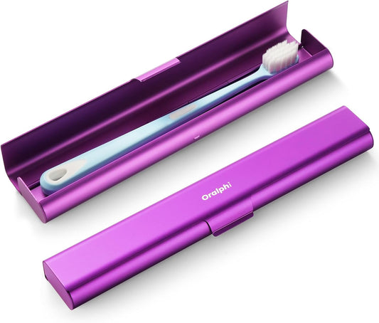 Aluminum Toothbrush Travel Case, Portable Travel Toothbrush Holder, Durable Manual Toothbrush Box Container for Traveling, Bathroom, Camping, Business Trip-Purple