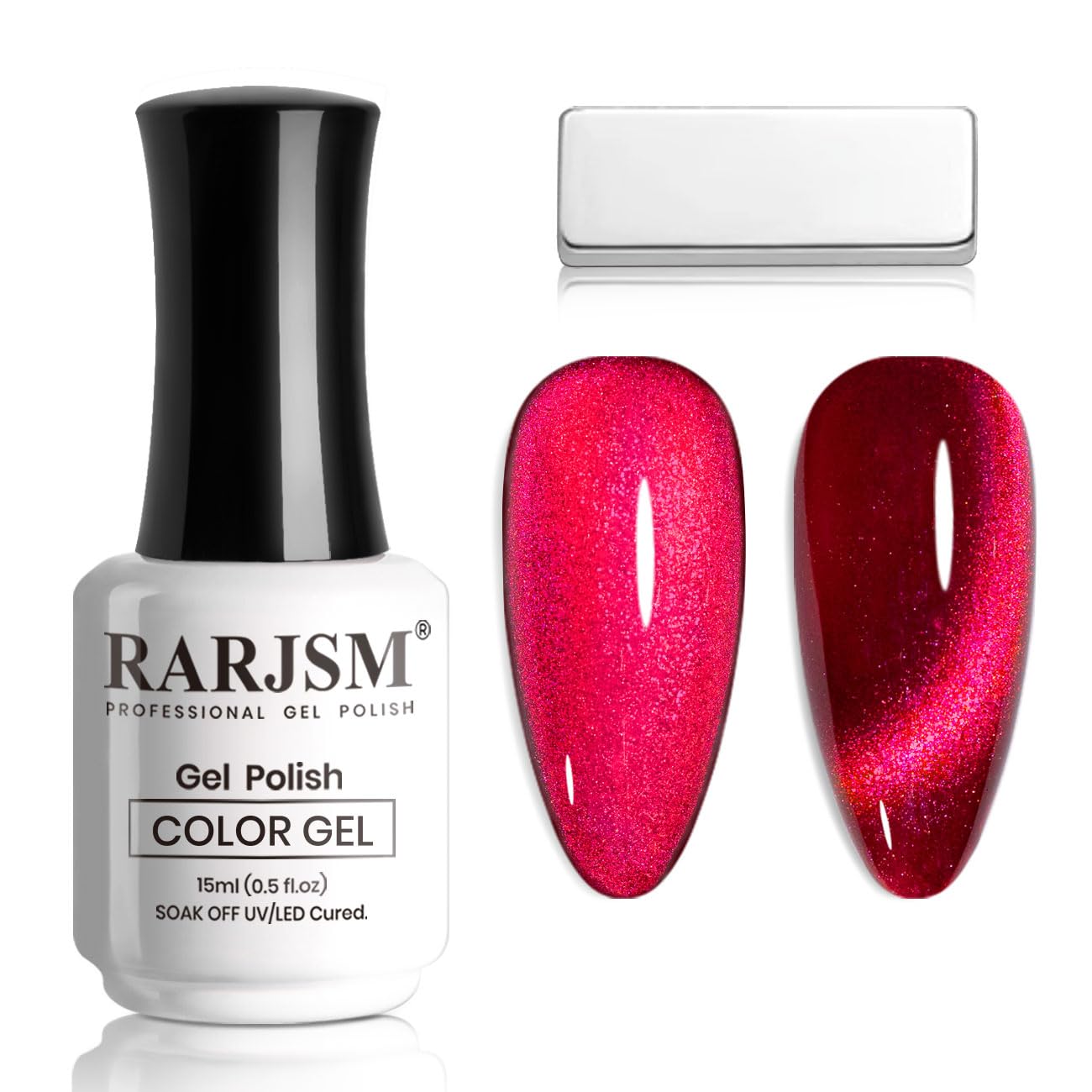 RARJSM Red Cat Eye Gel Nail Polish Diamond Dark Red Velvet Cateye Gel Polish 15ml Single Bottle with Magnet Stick Reflective Shimmer UV LED Curing Requires Soak Off for Home Salon Christmas Manicure