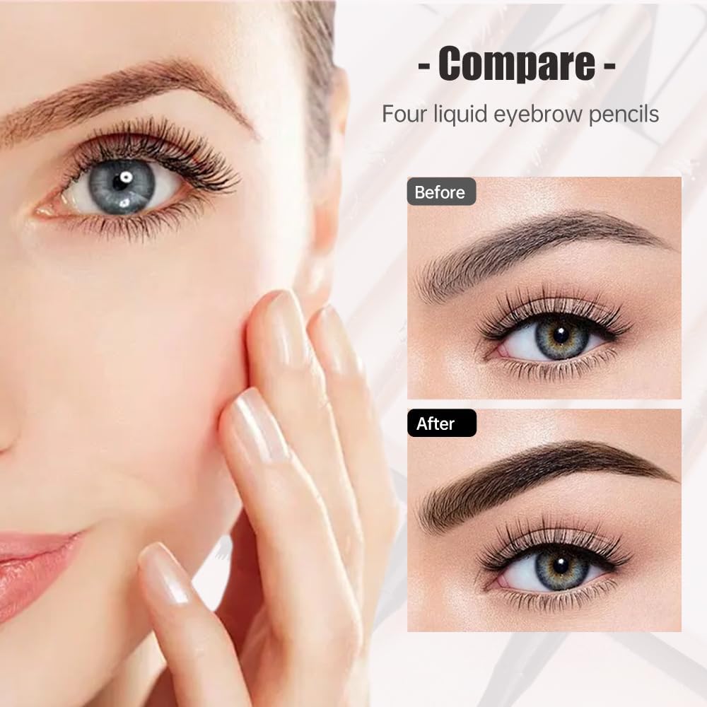 Microblading Eyebrow Pen, 2025 New 3D Waterproof Eyebrow Pencil, Premium Eye Brow Pen with 4 Tip, Long-Lasting Natural Magic Eyebrow Makeup Fine Stroke Contouring Pencil Stay on All Day (Gray)