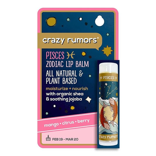 Crazy Rumors Pisces Zodiac All Natural, Plant Based Lip Balm to Moisturize and Nourish your Lips - Water Blend (Tropical Mango, Citrus Lemon, and Fragrant Berry)