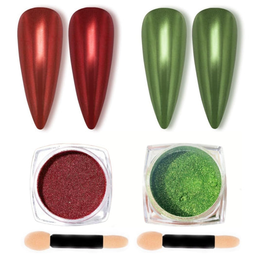 Green Red Chrome Nail Powder, Mirror Effect Metalic Powder Pigments for Nails,Red+Green Nail Art Glitter Glitter Dust Kit for Gel Polish(Red+Green)