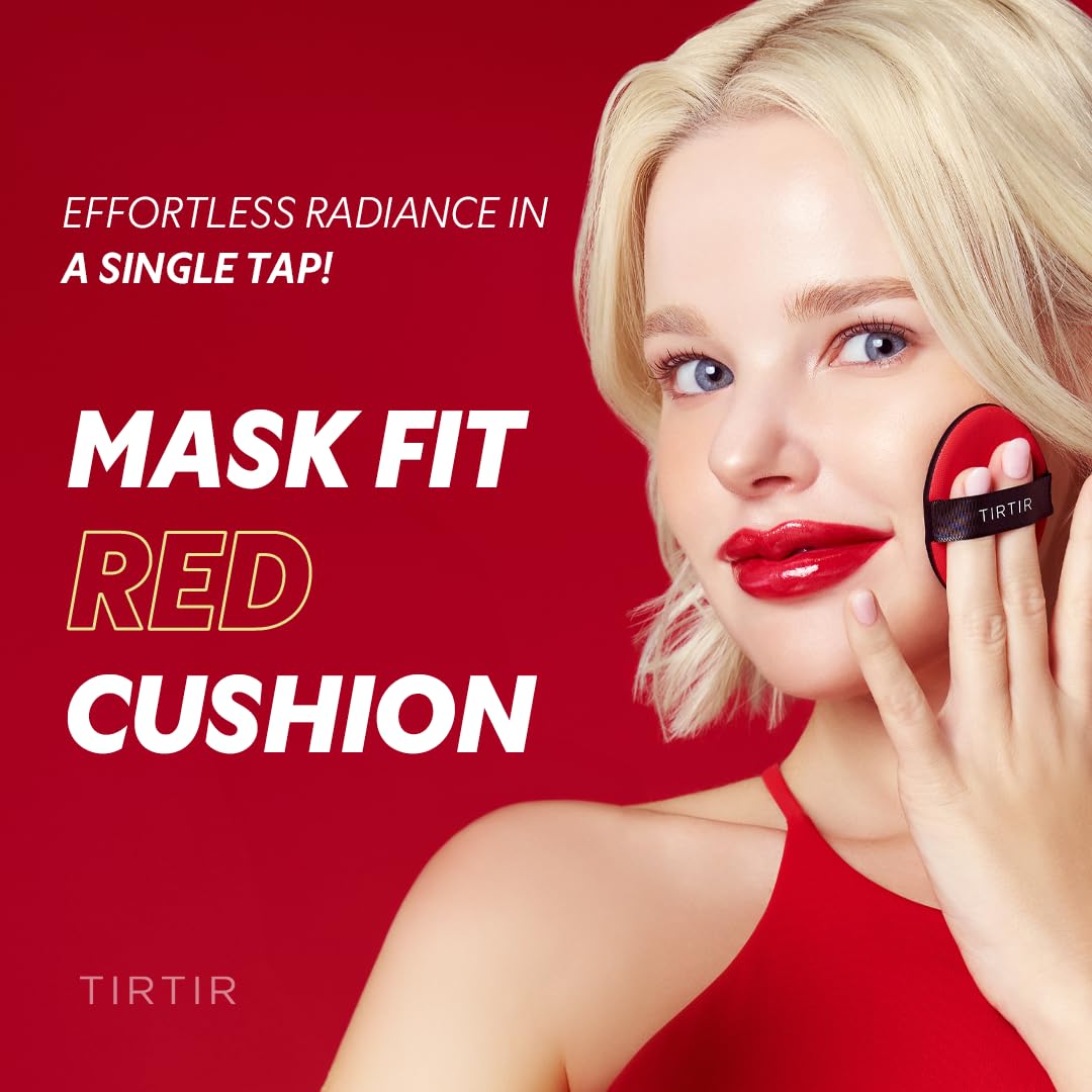 [*Mini Size*] TIRTIR Mask Fit Red Cushion Foundation | Full coverage, Weightless, Skin fit, Satin Glow Finish, Korean Makeup BB Foundation, beauty, Tattoo cover up, Buildable (#37C Almond, 0.15 Fl Oz)