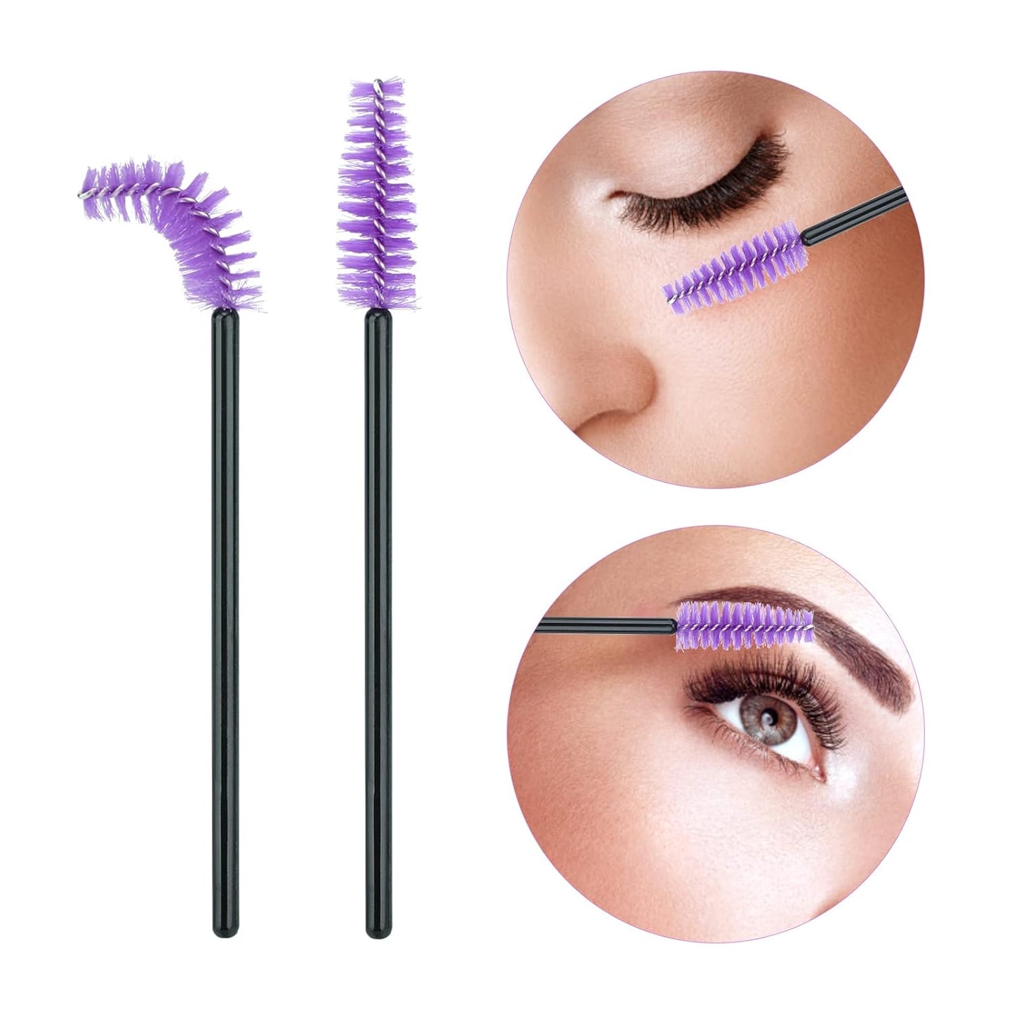 G2PLUS 100PCS Disposable Eyelash Brushes, Adjustable Mascara Wands Makeup Applicator, Lash Spoolies Brushes for Eyelash Extensions and Eyebrows (Purple)
