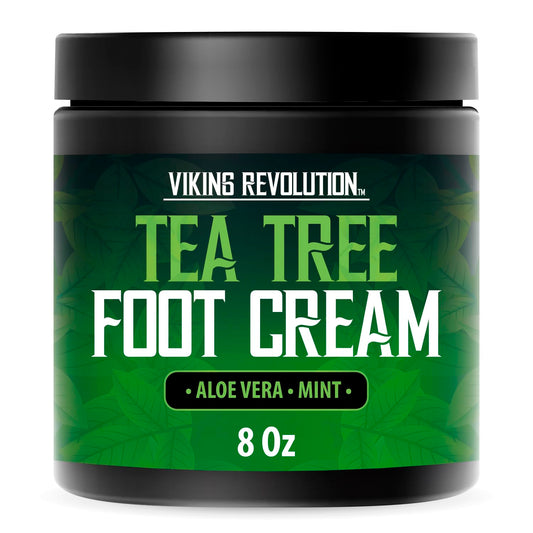 Viking Revolution Tea Tree Foot Cream for Dry Cracked Heels - Foot Balm For Cracked Feet - Dry Feet Repairing Cream with Aloe Vera and Mint (8oz)