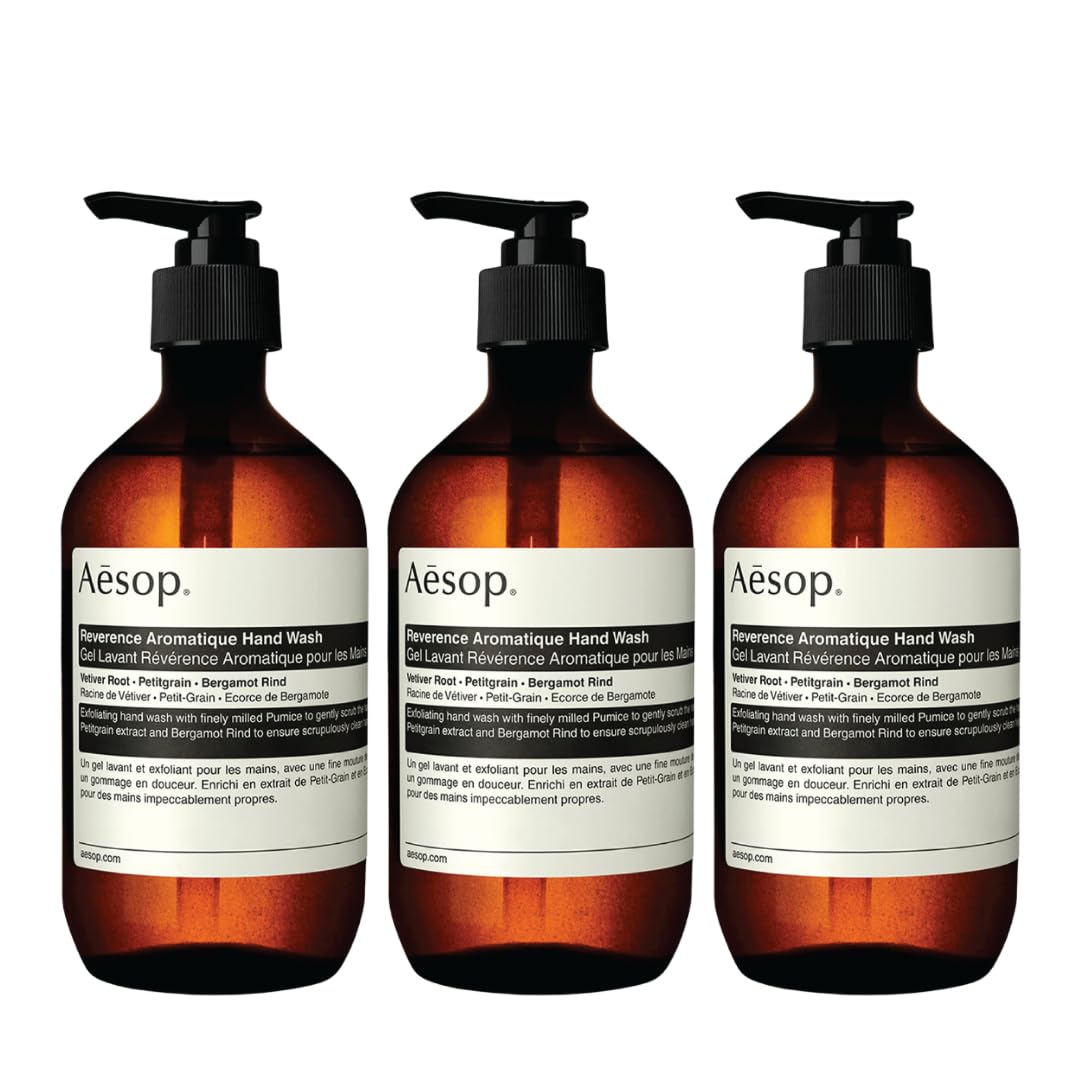 Aesop Reverence Aromatique Hand Wash | Gentle Exfoliating Hand Wash with Finely Milled Pumice | 500mL / 16.9 oz (Pack of 3)