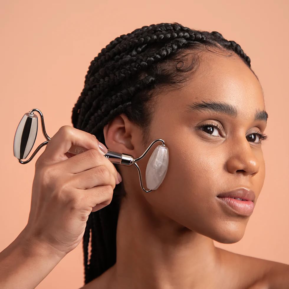 Mount Lai The Vitality Qi White Jade & Stainless Steel – The Stone of Harmony and Clarity, Face Roller for Soothing, Refreshing & Radiant-Looking Skin, Facial Massager Tool for Self-Care Ritual