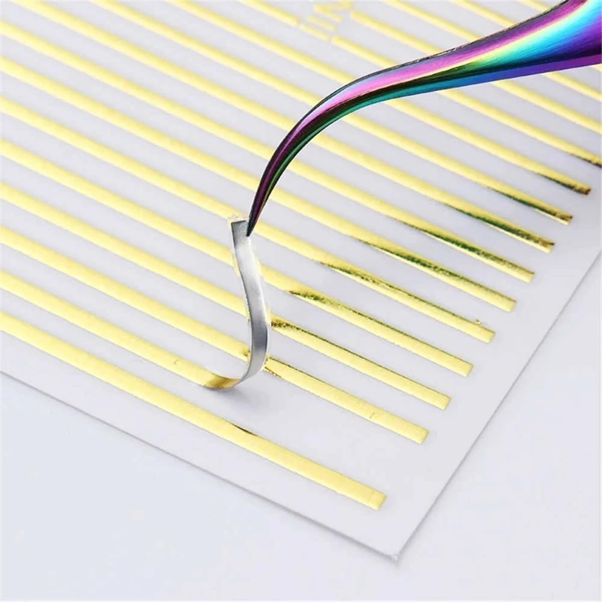 Gold Silver Lines Stripe Nail Art Sticker Decals 3D Metal Strip French Design Nail Decals Self-Adhesive Nail Art Supplies Colored Geometric Waved Manicure Slider for Women DIY Nail Art Decoration Kits