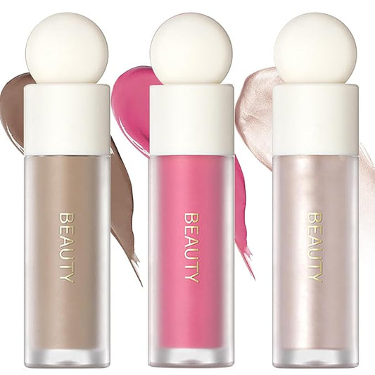 Erinde 3 Colors Liquid Highlighter Blush Contour Set, Natural Matte Face Blush Bronzer, Natural Glossy Liquid Illuminator for Face and Body, Lightweight Blendable Silky Smooth Texture, Cruelty-free