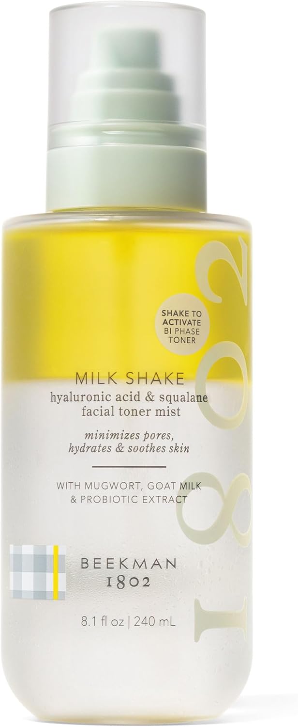 Beekman 1802 Milk Shake Hydrating Face Mist - Hyaluronic Acid & Squalane Facial Mist Minimizes Pores & Gently Moisturizes - Makeup Setting Spray - Fragrance-Free